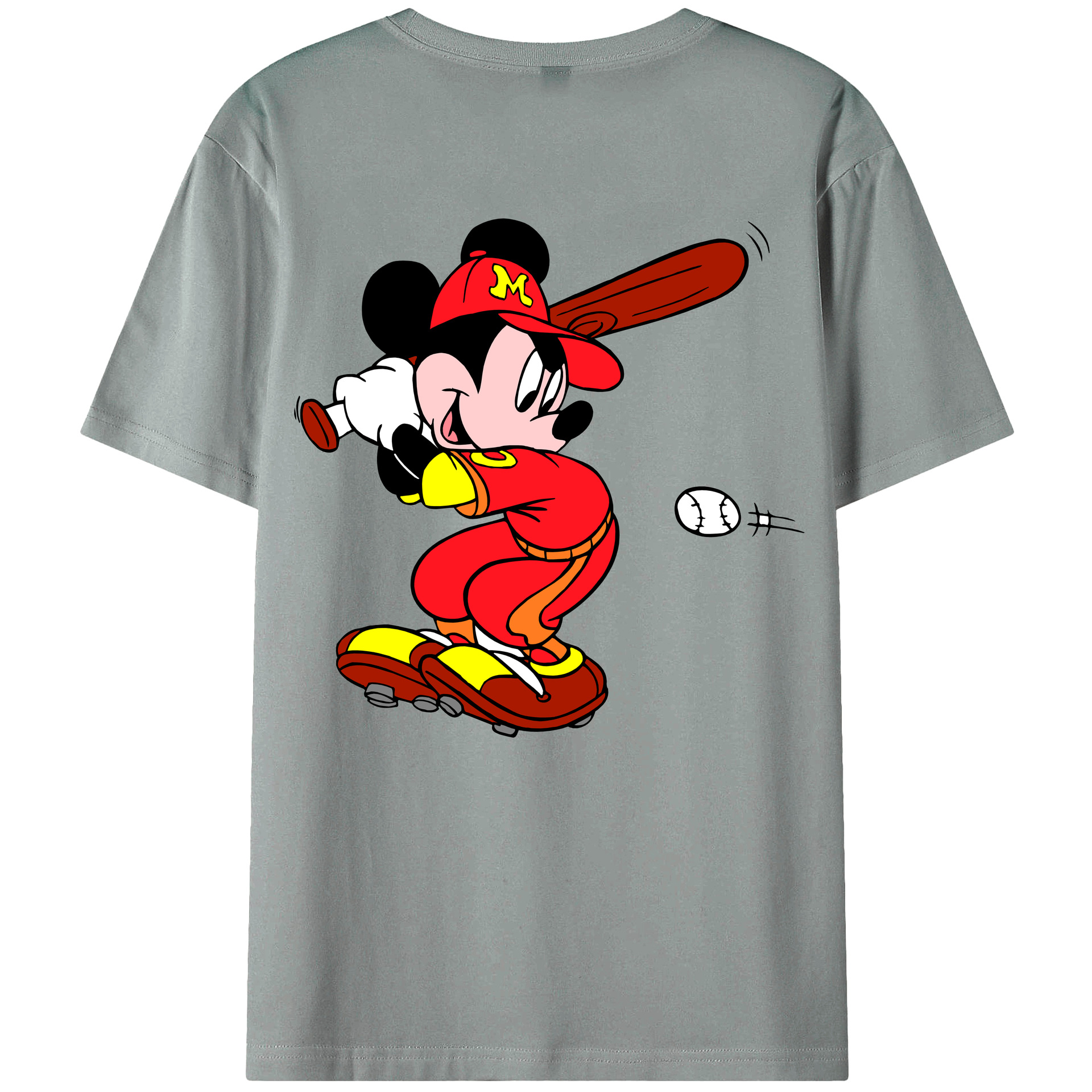 ミッキーマウス Mickey Mouse 綿100％ メンズ半袖Tシャツ（バックプリント） 通気性